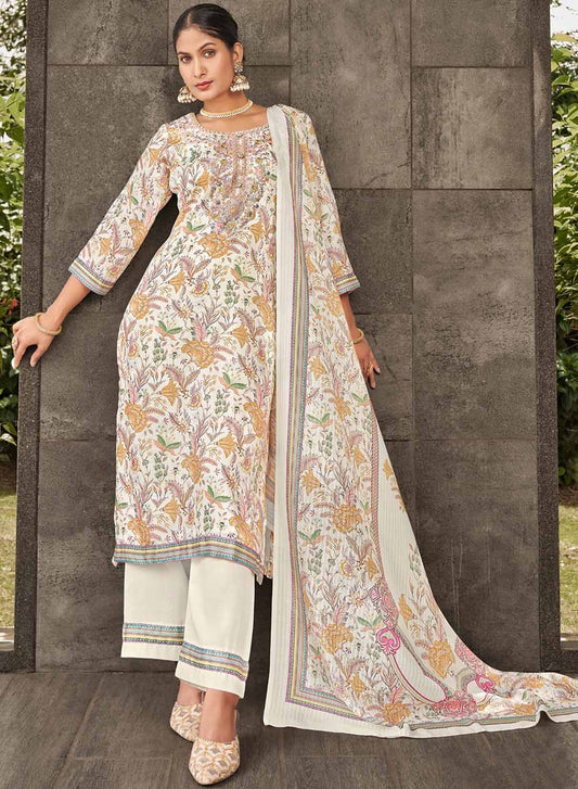 Embroidered Unstitched Cotton Satin Suit Dress Material for Women