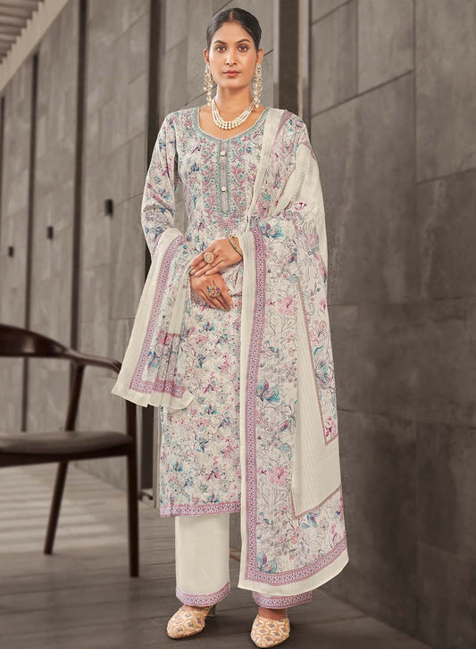 Embroidered Unstitched Cotton Satin Suit Dress Material with Dupatta