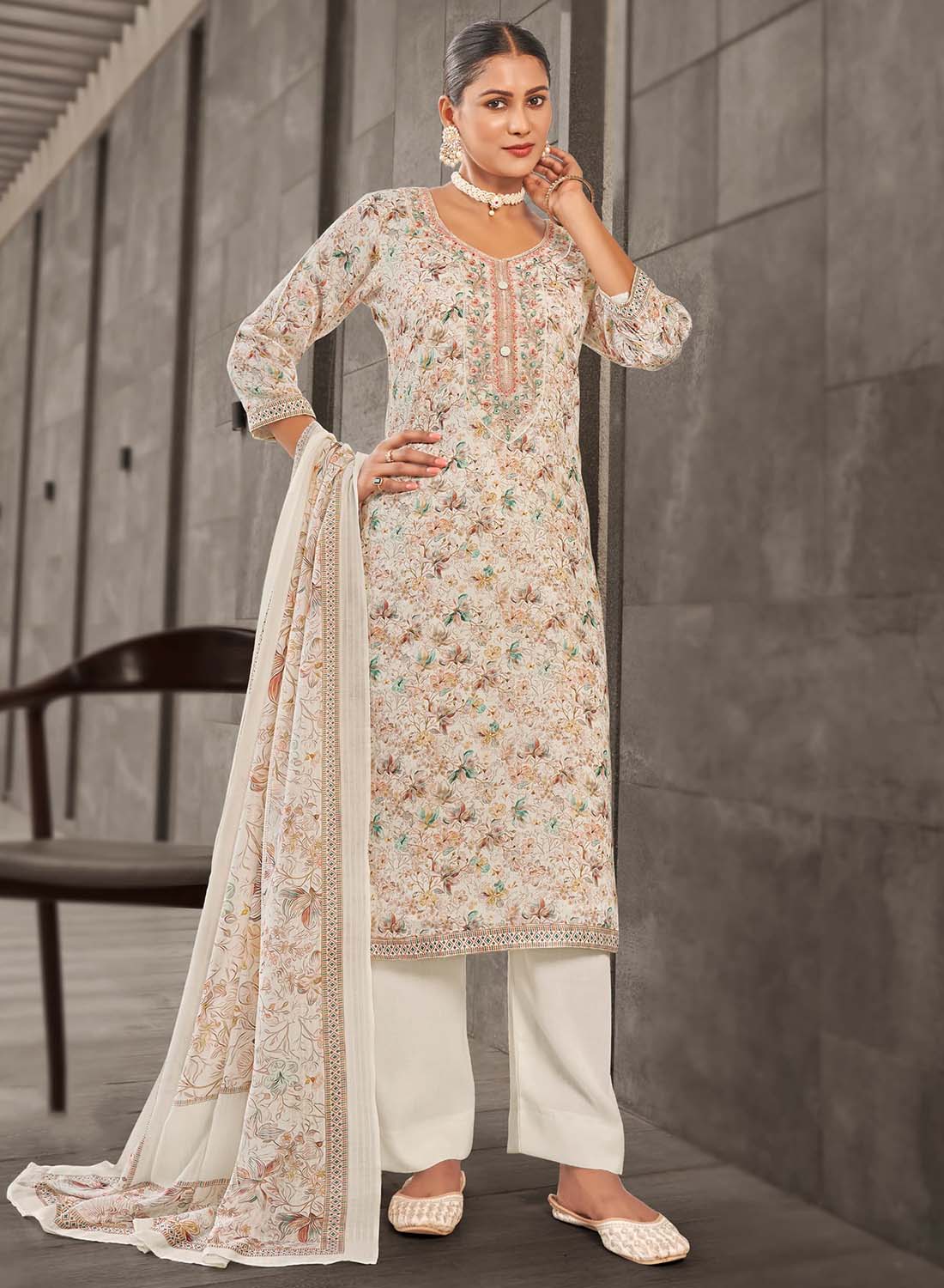 Women's Unstitched Cotton Satin Suit Fabric Dress Material with Dupatta