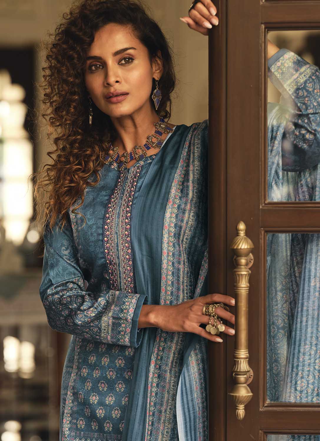 Sadhana Cotton Silk Embroidered Women Unstitched Suit Material Blue Sadhana