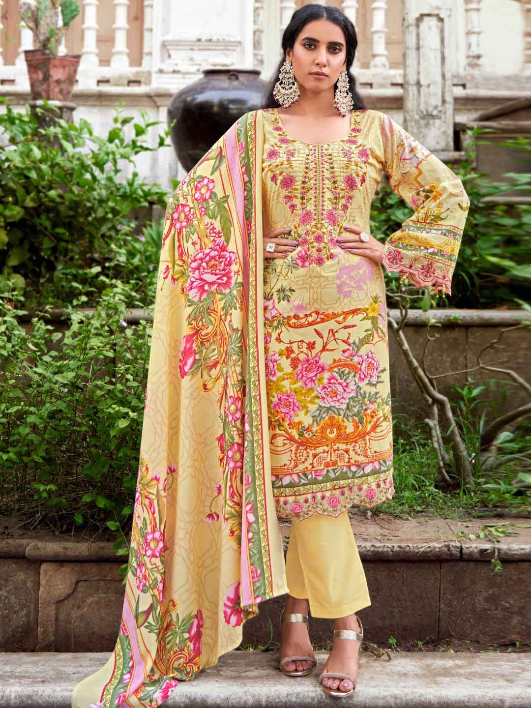 Levisha Pakistani Print Unstitched Cotton Suit Materials for Women Levisha