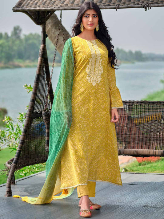 Pure Lawn Cotton Unstitched Women Suit Dress Material Yellow