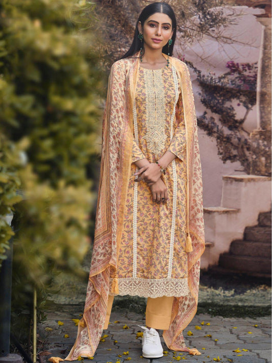 Ibiza Lawn Cotton Yellow Embroidered Unstitched Women Suit Set IBIZA