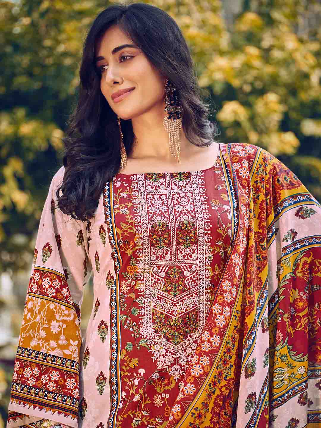 Pakistani Print Unstitched Embroidered Cotton Suit Material for Women Belliza