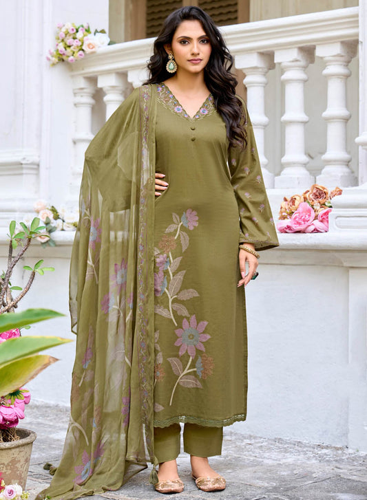Women’s Unstitched Cotton Suit Material with Chiffon Dupatta