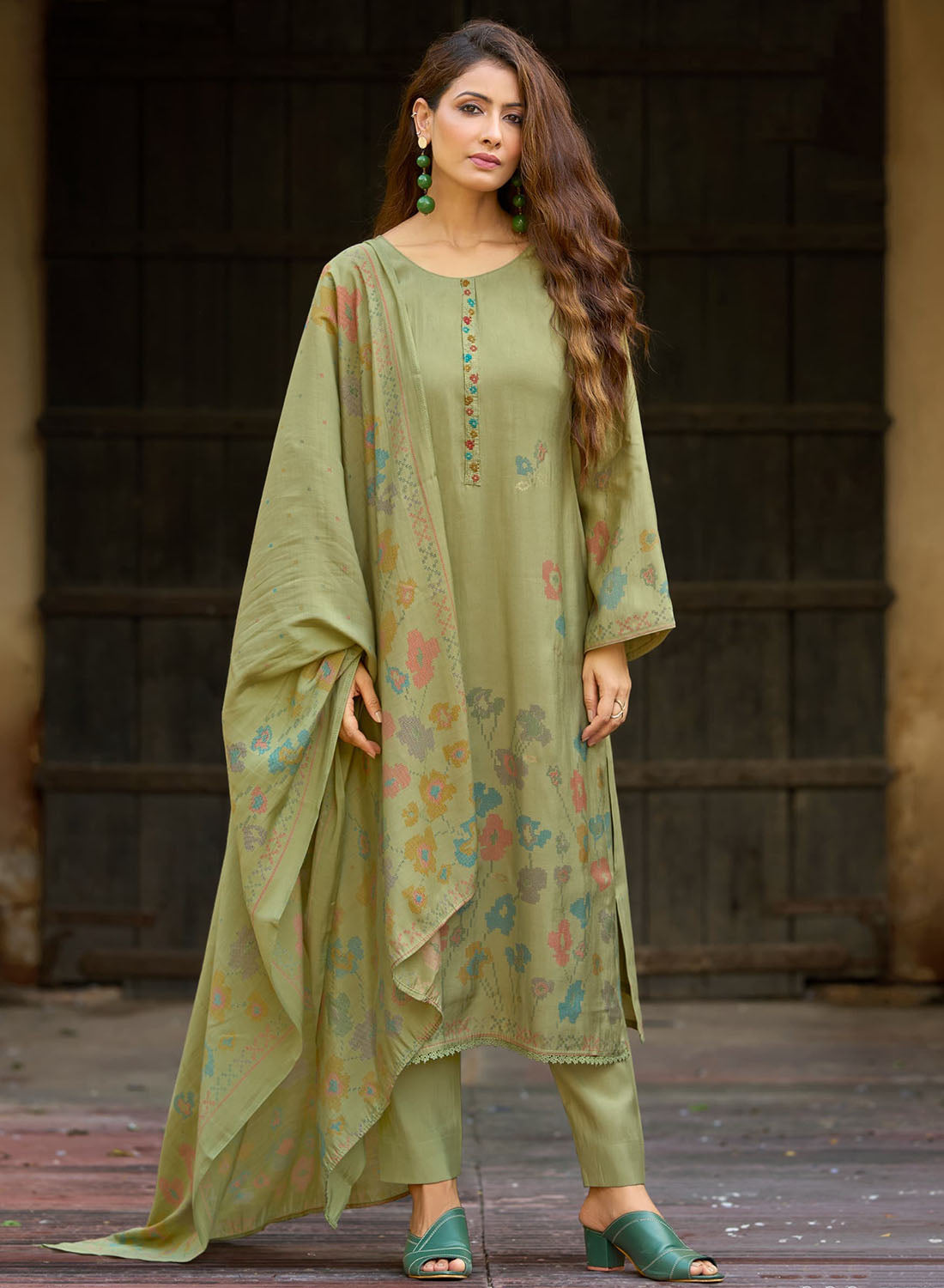 Fancy Pure Muslin Silk Unstitched Salwar Suit Material for Women