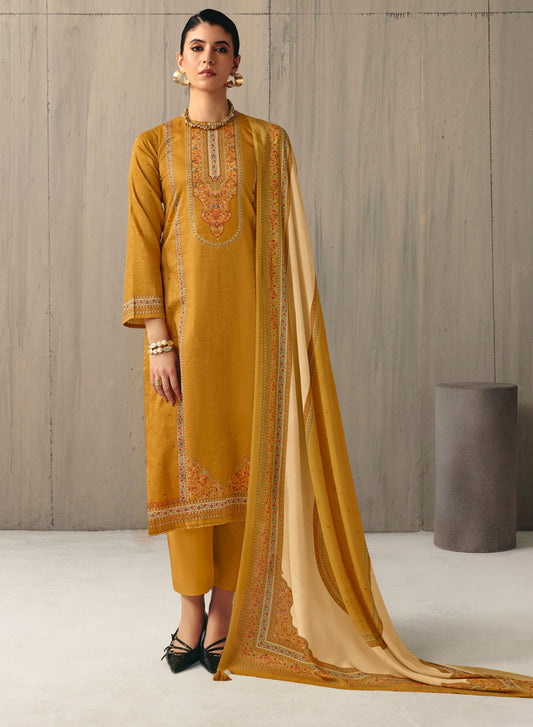 Mustard Unstitched Cotton Salwar Suit Dress Material for Women