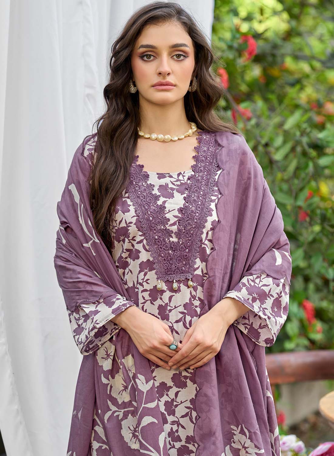 Purple Pure Lawn Cotton Unstitched Suit for Women with Embroidery
