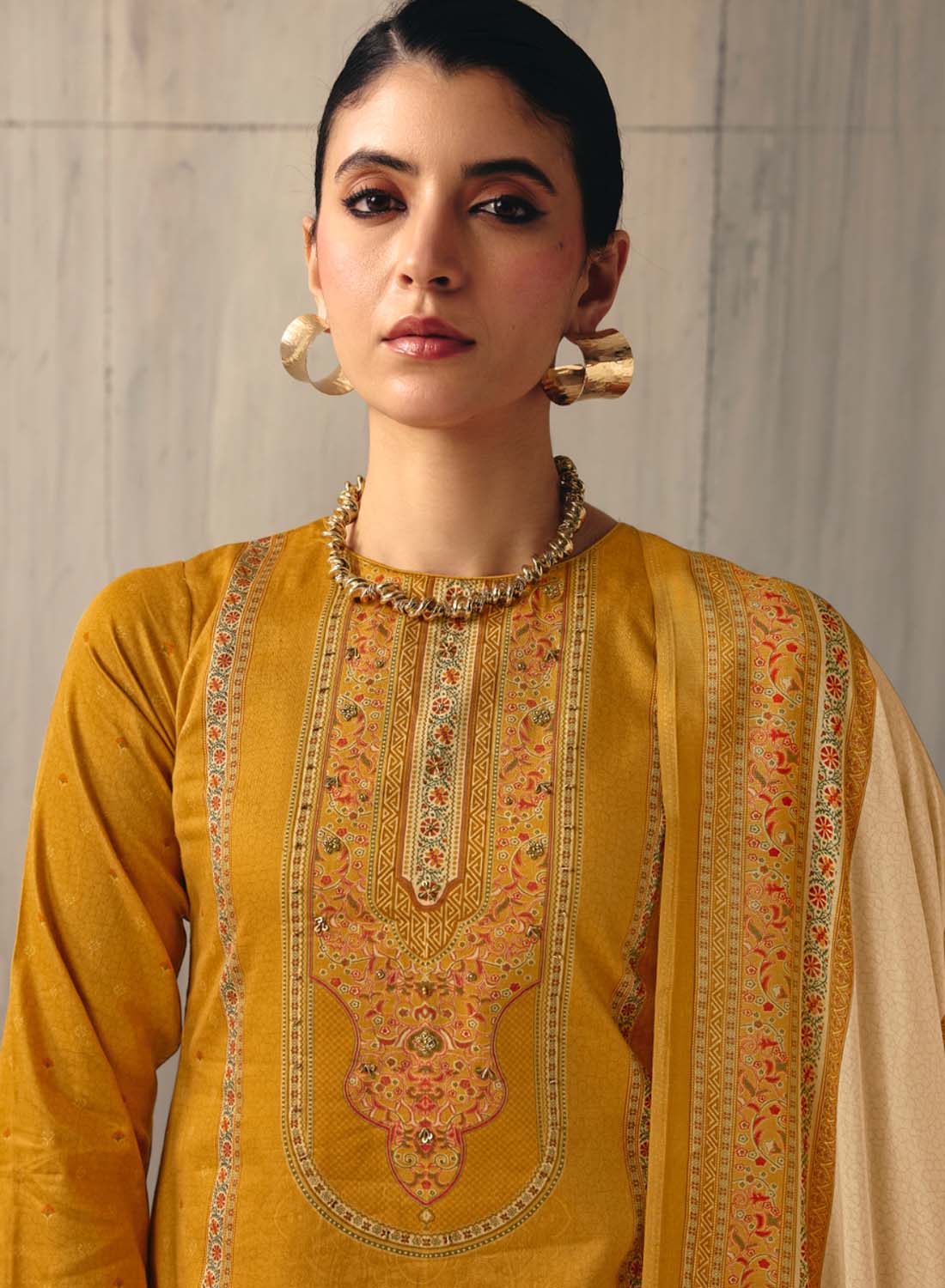 Mustard Unstitched Cotton Salwar Suit Dress Material for Women