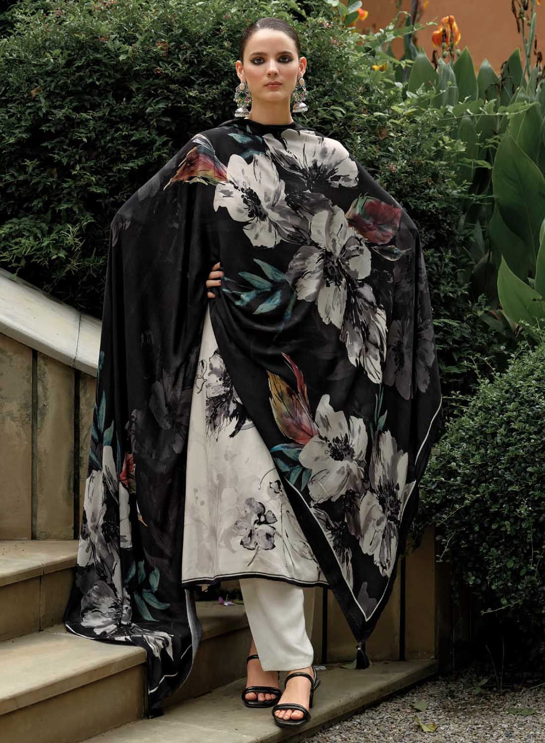 Off-White Unstitched Pashmina Winter Salwar Suit Set Material for Women