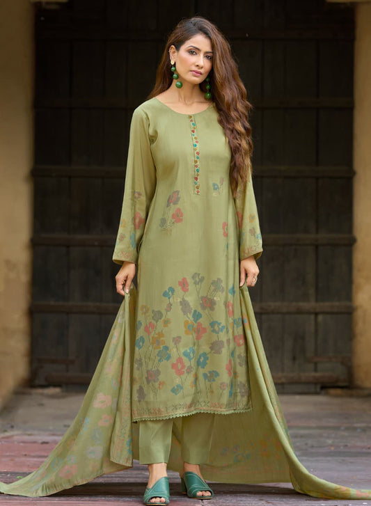Fancy Pure Muslin Silk Unstitched Salwar Suit Material for Women