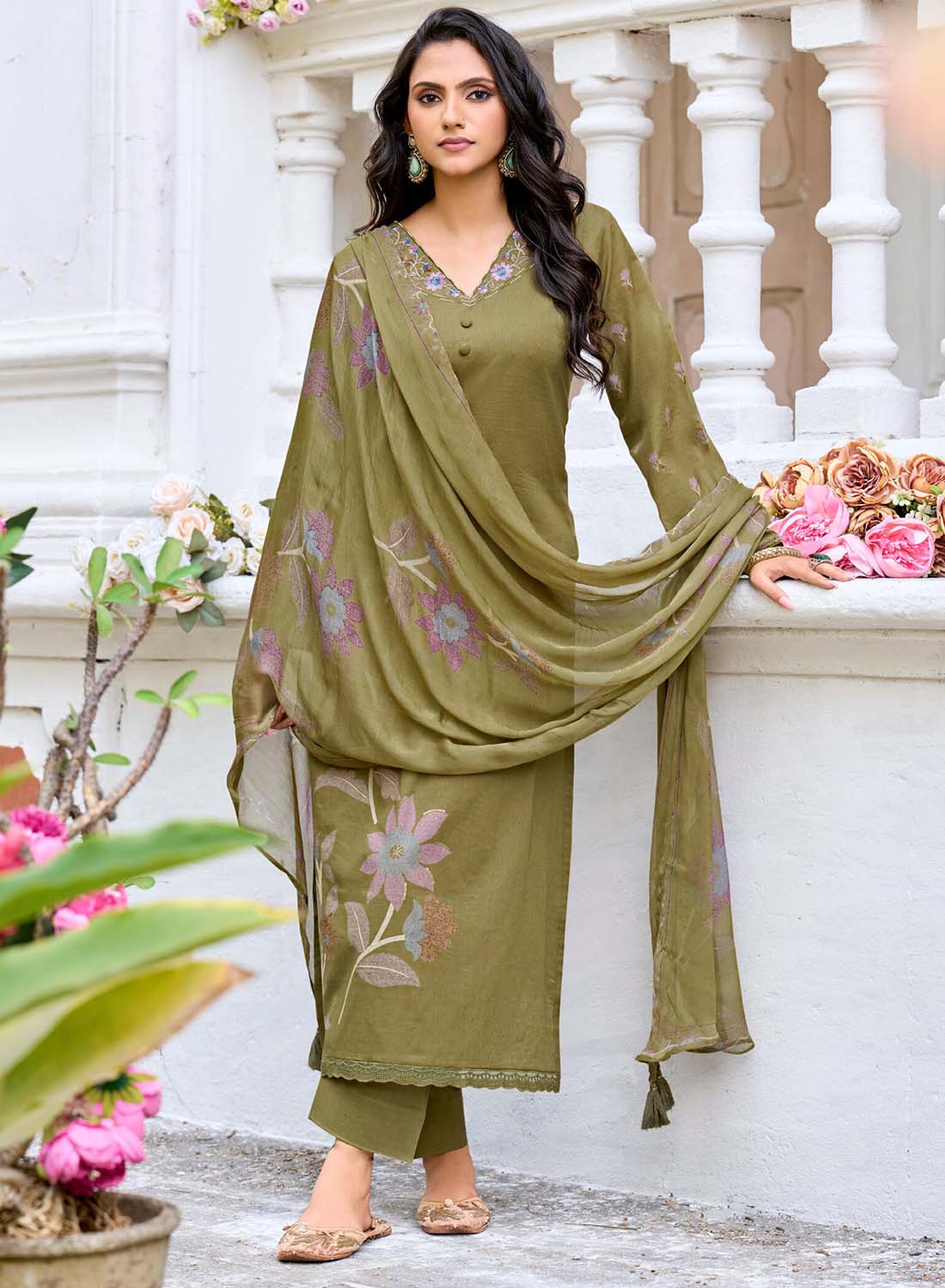 Women’s Unstitched Cotton Suit Material with Chiffon Dupatta