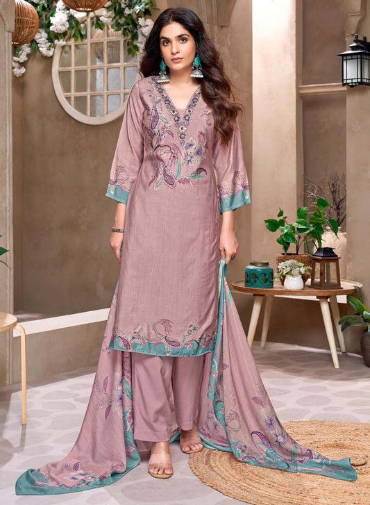 Party Wear Pure Muslin Unstitched Salwar Suit Set with Embroidery