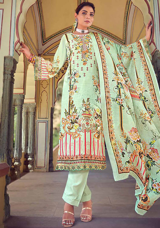 Belliza Unstitched Women Green Salwar Suit Fabric Dress Materials