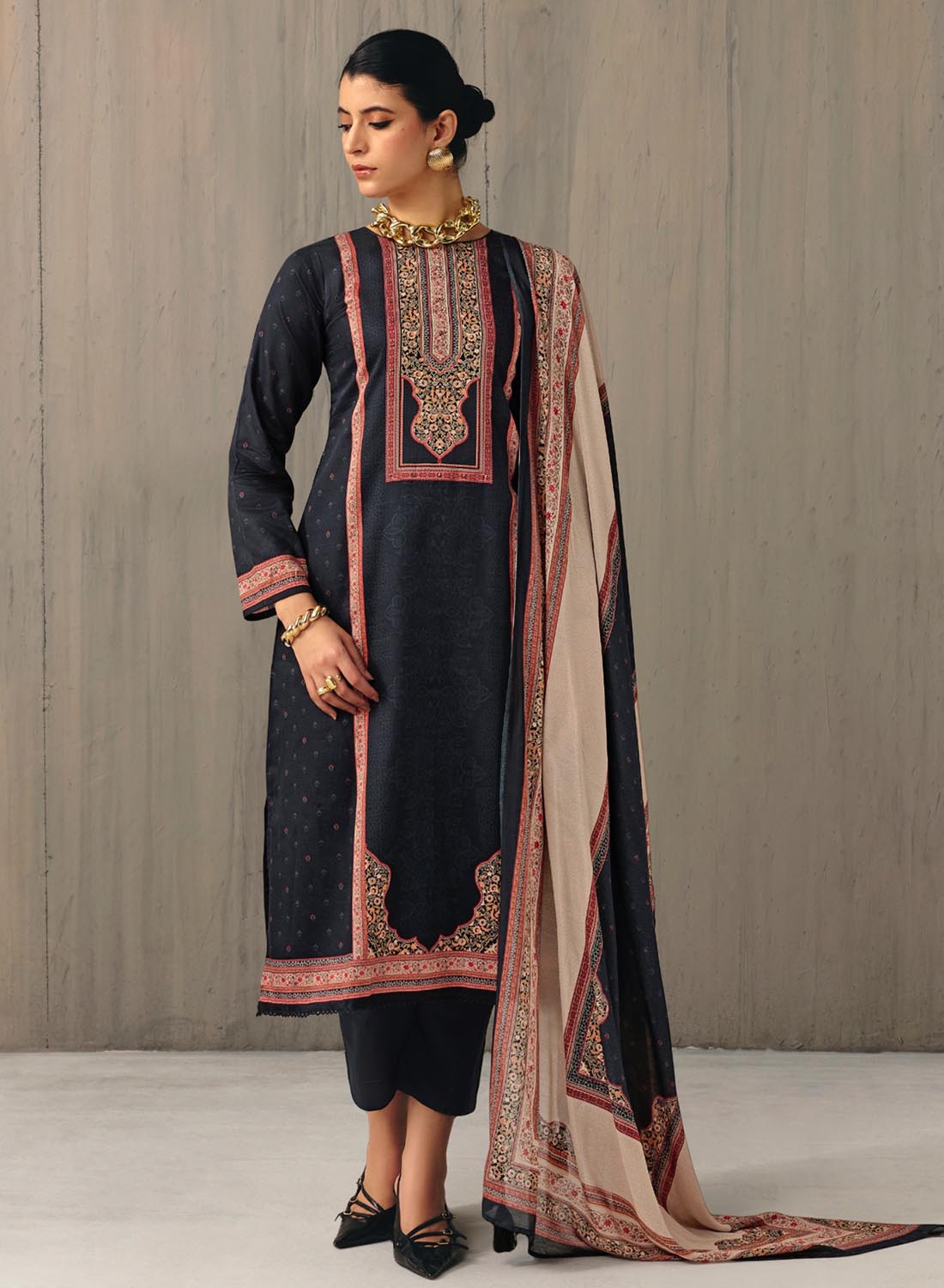 Black Unstitched Cotton Salwar Suit Dress Material for Women