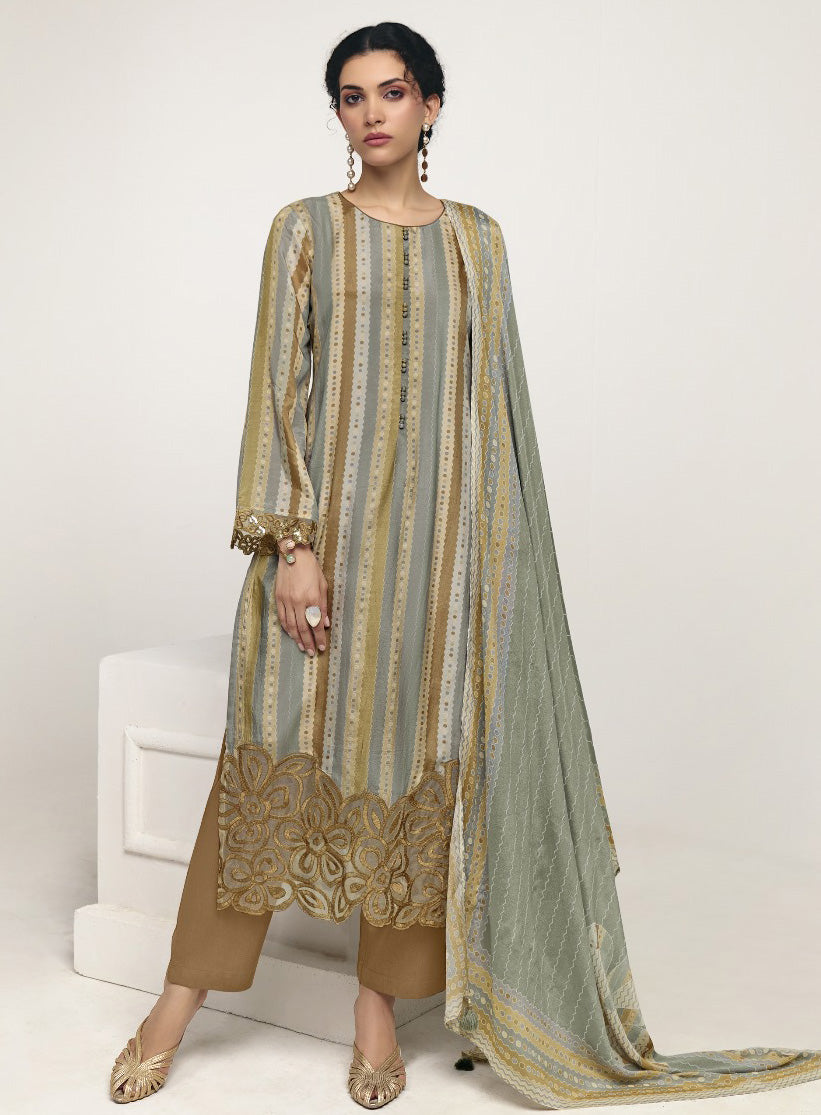 Pure Muslin Party Wear Unstitched Suit Set Material with Embroidery