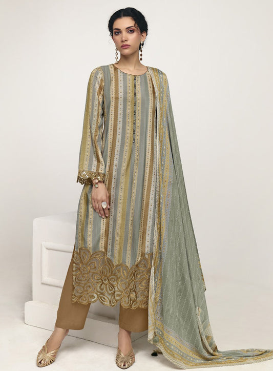 Pure Muslin Party Wear Unstitched Suit Set Material with Embroidery