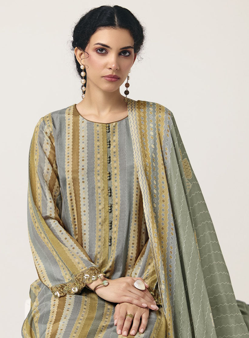 Pure Muslin Party Wear Unstitched Suit Set Material with Embroidery