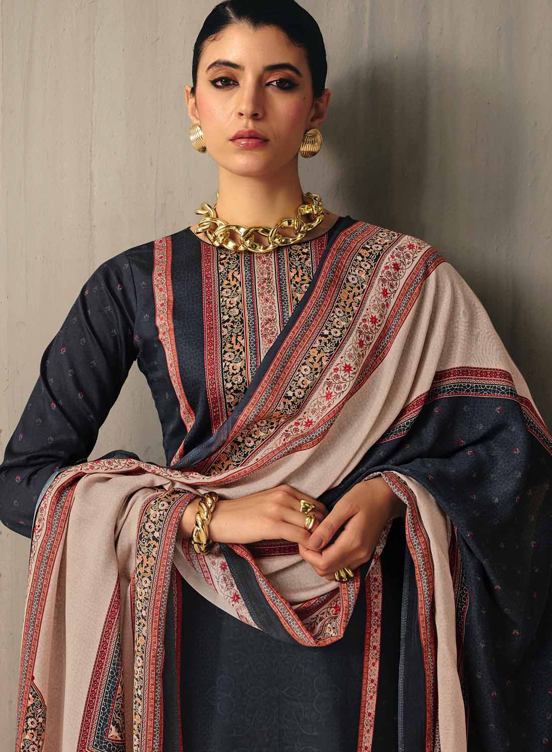 Black Unstitched Cotton Salwar Suit Dress Material for Women