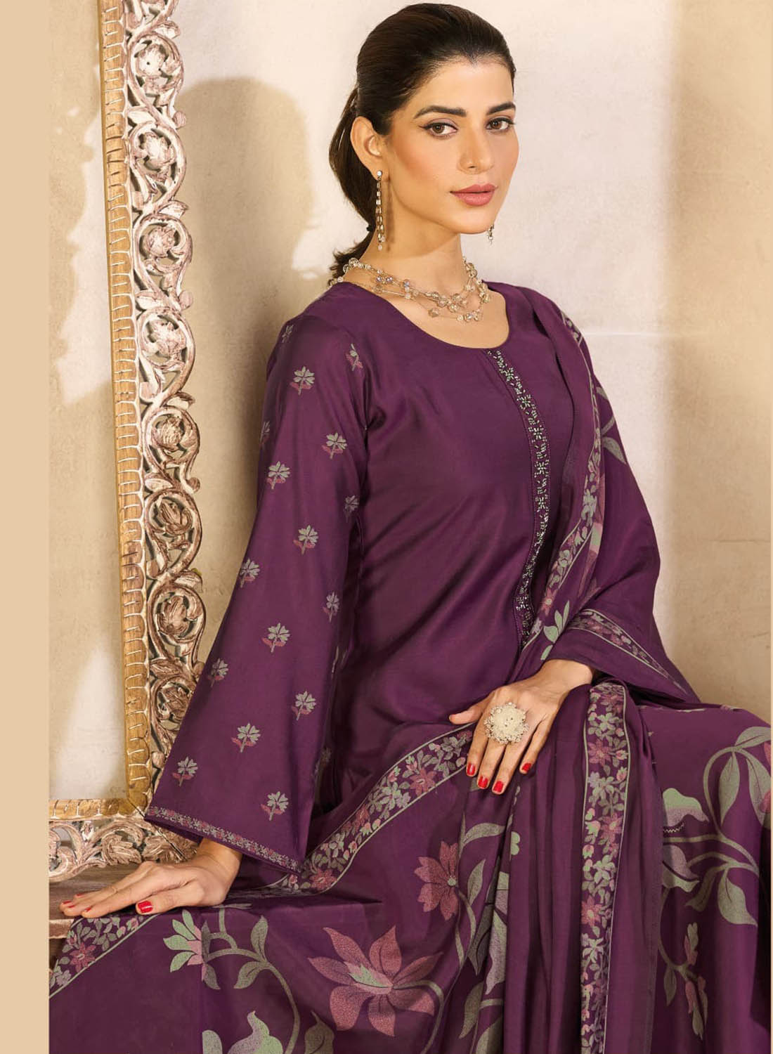 Women's Party Wear Purple Muslin Silk Unstitched Suit Dress Material