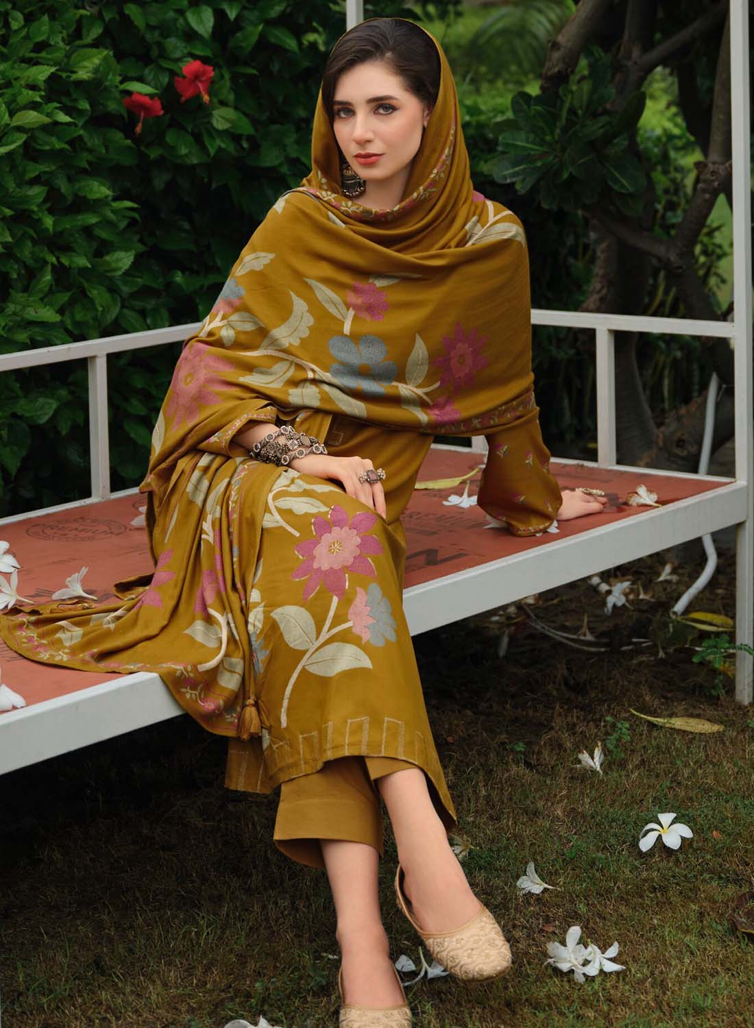 Party Wear Mustard Unstitched Winter Suit Material for Women