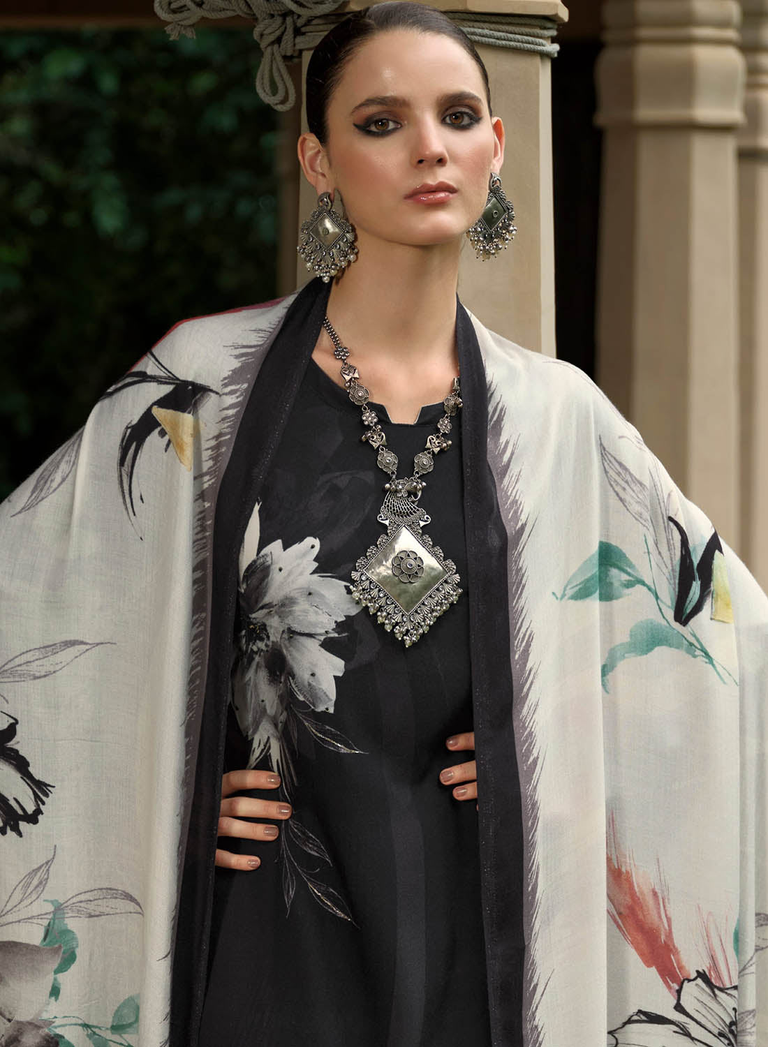 Black Unstitched Pashmina Winter Salwar Suit Set Material for Women