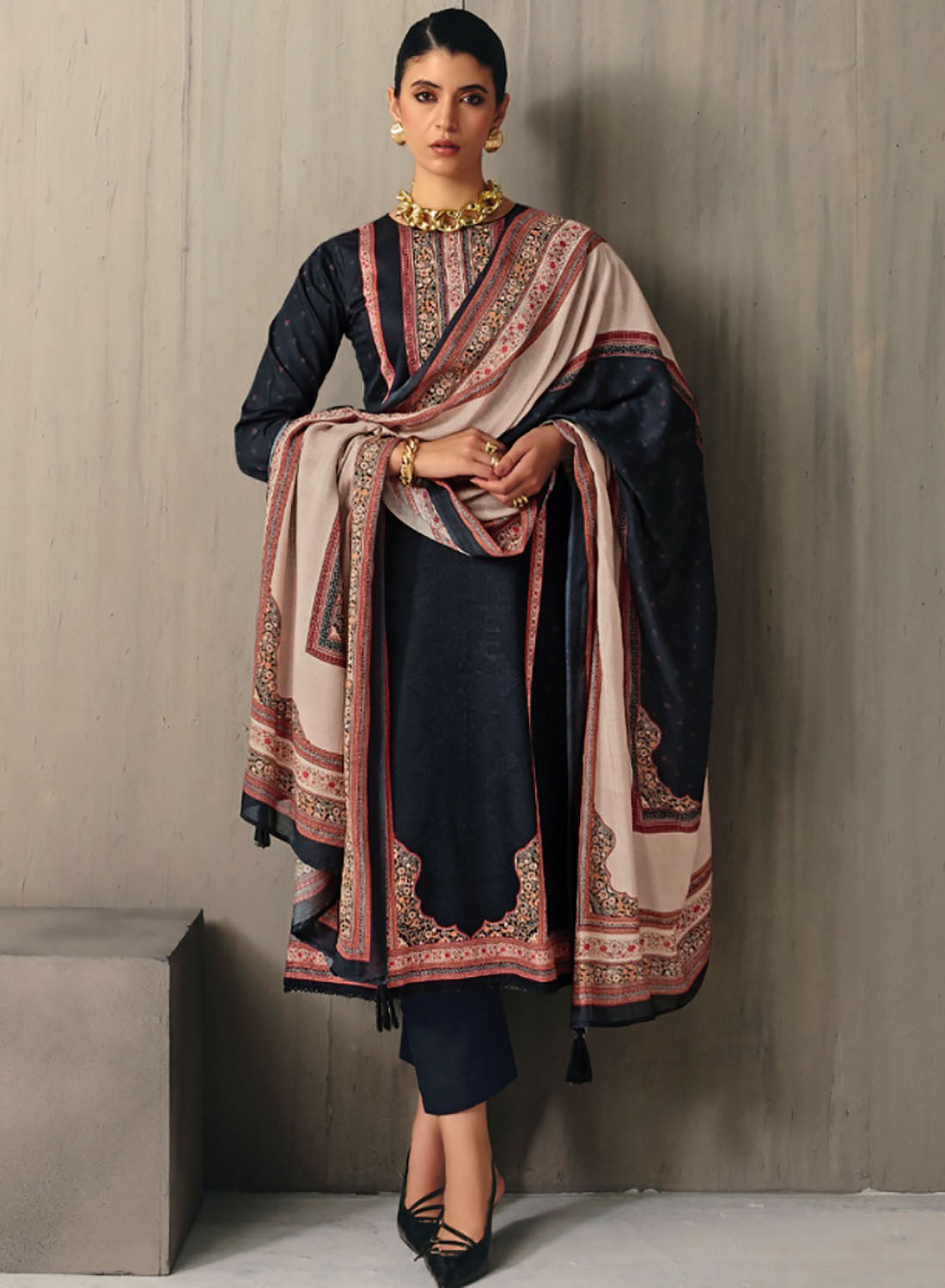 Black Unstitched Cotton Salwar Suit Dress Material for Women