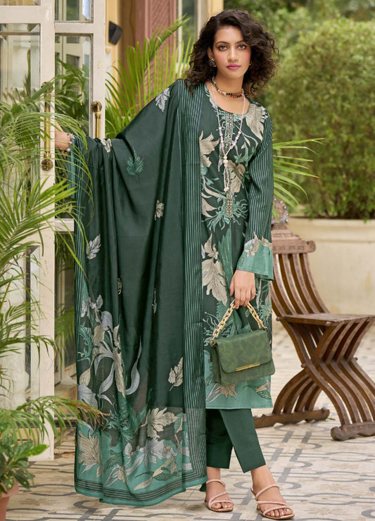 Kilory Green Unstitched Muslin Salwar Suit Dress Material for Women