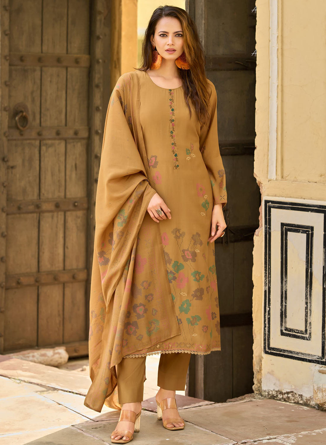 Fancy Pure Muslin Silk Unstitched Salwar Suit Set Material for Women