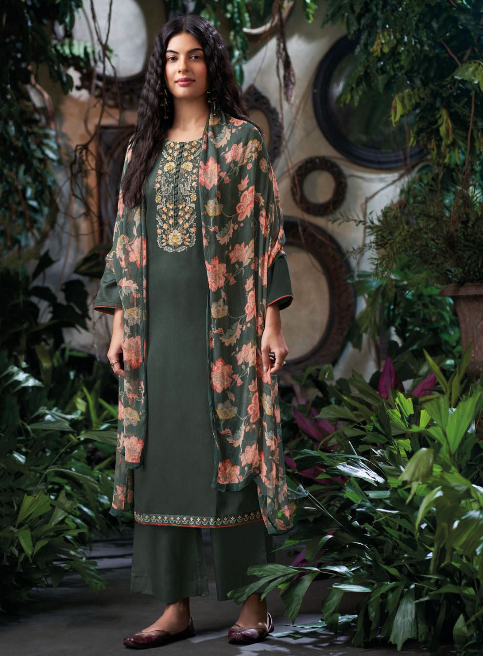 Ganga Cotton Satin Unstitched Salwar Suit Material with Embroidery