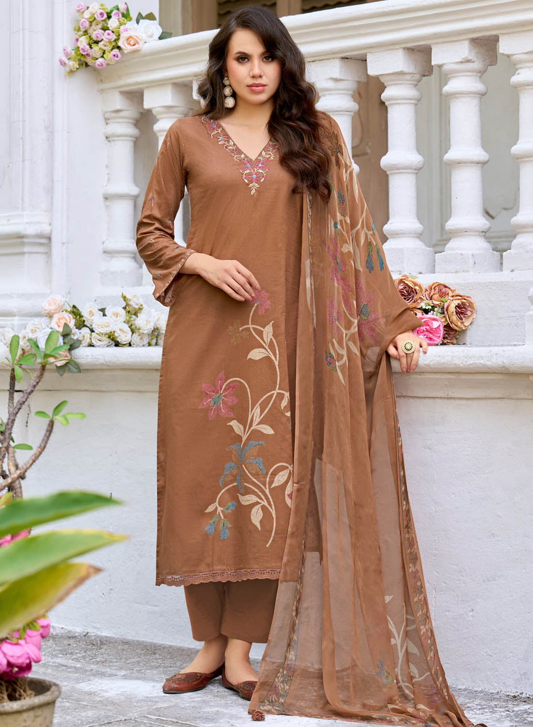 Women’s Unstitched Cotton Suit Dress Material with Chiffon Dupatta