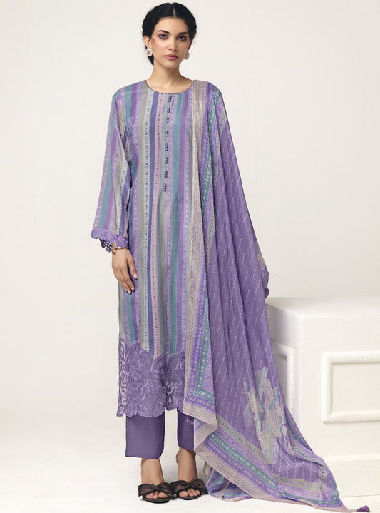 Pure Muslin Party Wear Unstitched Salwar Suit Material with Embroidery