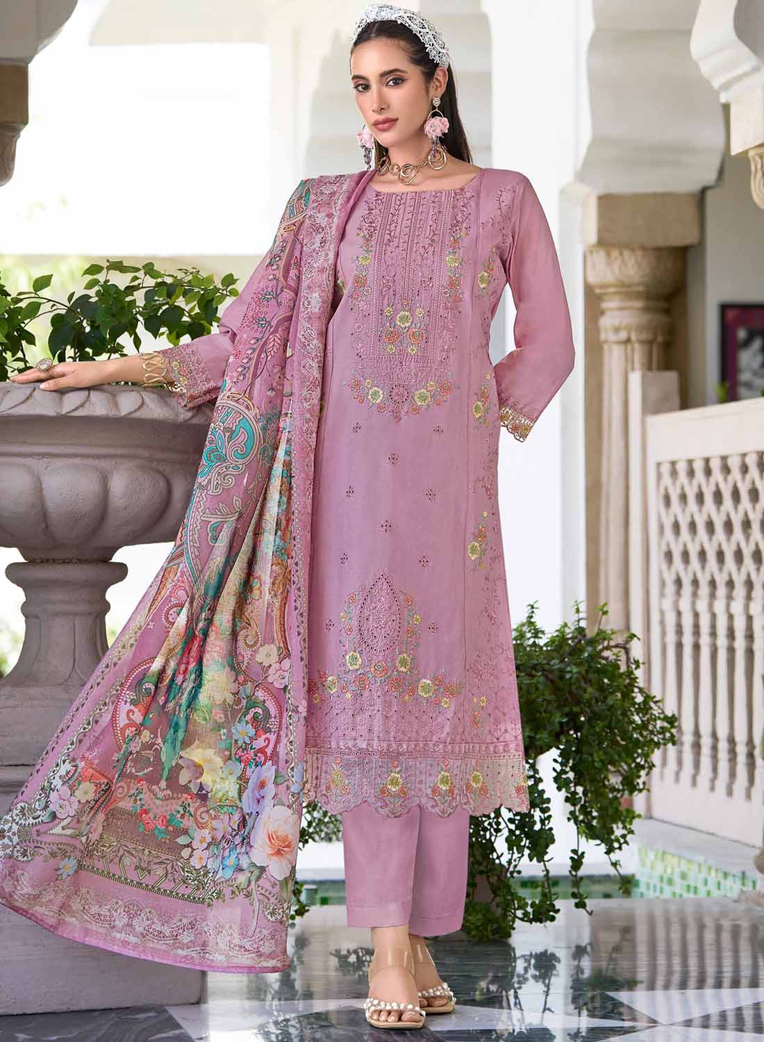 Unstitched Cotton Pakistani Suit Material with Embroidery for Women