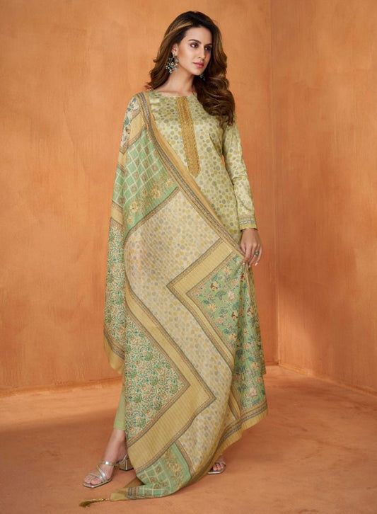 Pure Cotton Satin Unstitched Women Salwar Suit with Embroidery