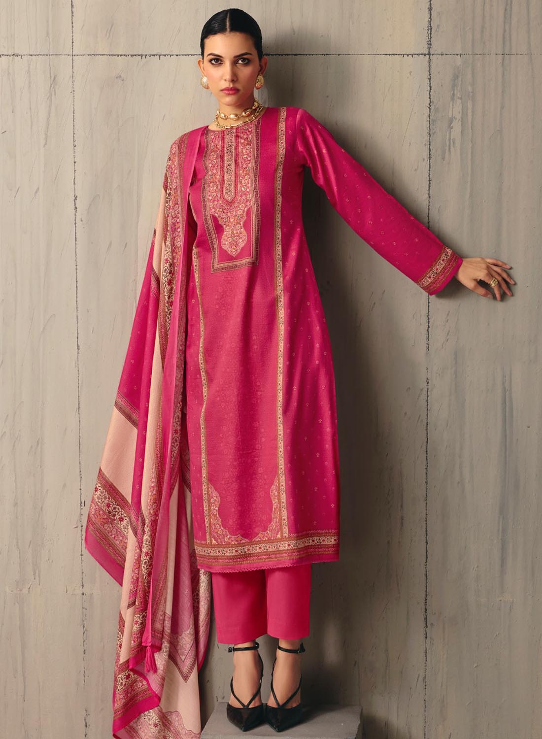 Pink Unstitched Cotton Salwar Suit Dress Material for Women
