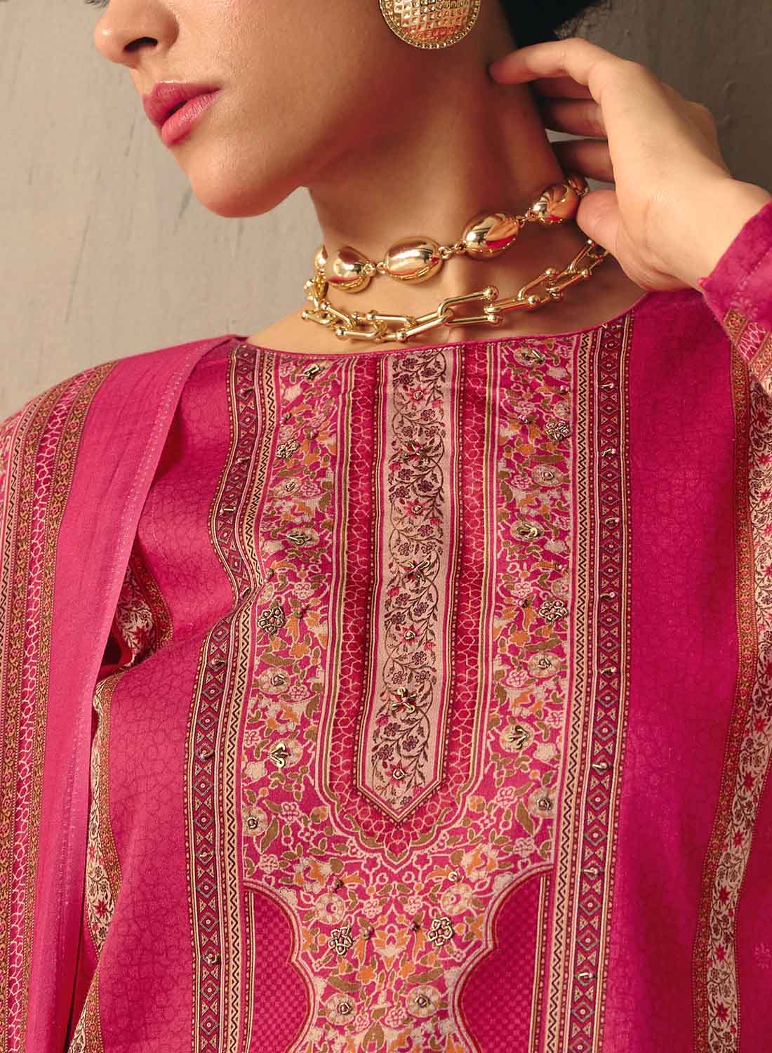 Pink Unstitched Cotton Salwar Suit Dress Material for Women