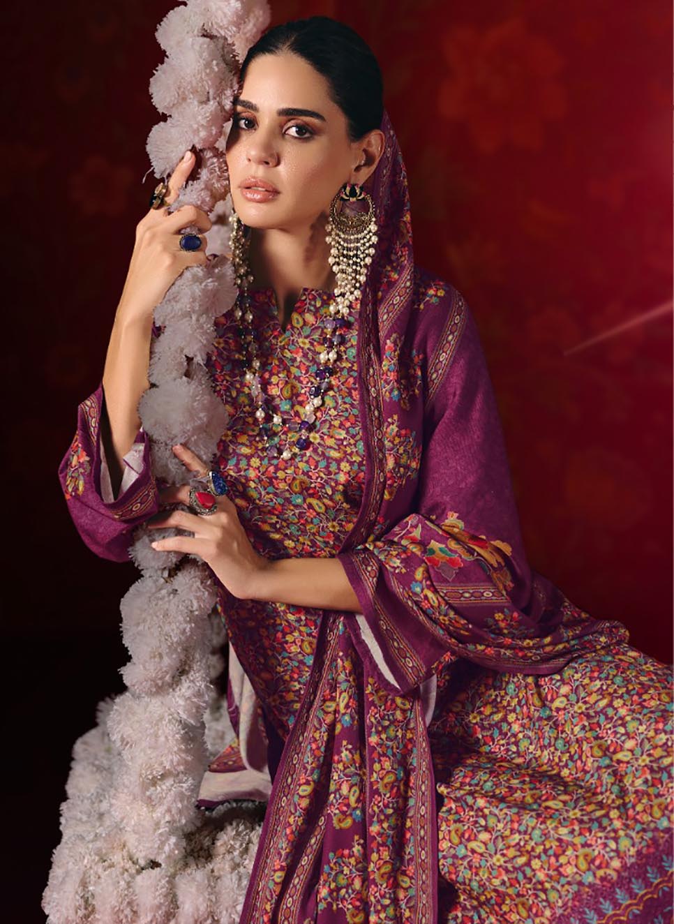 Purple Pashmina Unstitched Winter Salwar Suit Dress Material for Women