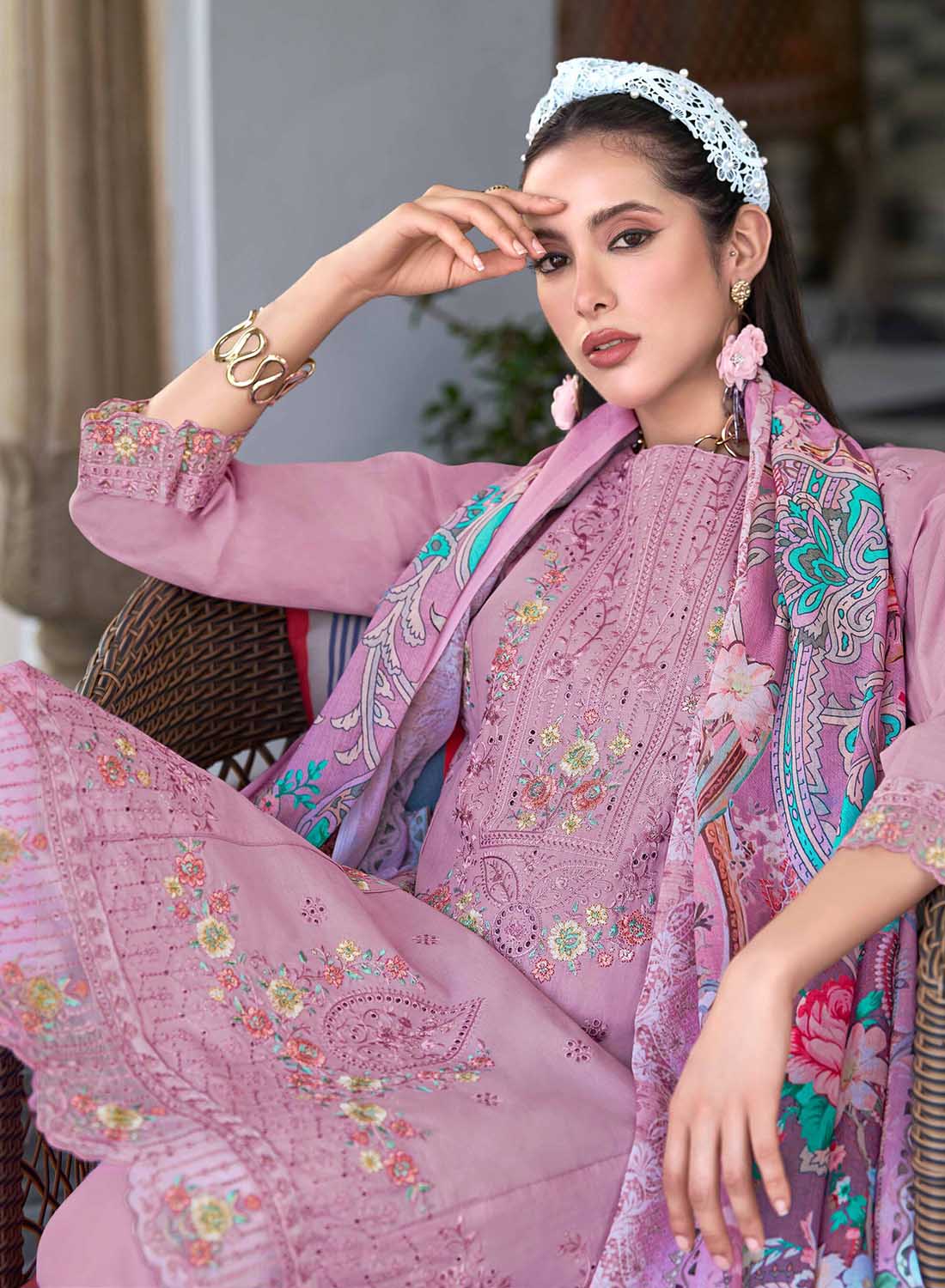 Unstitched Cotton Pakistani Suit Material with Embroidery for Women