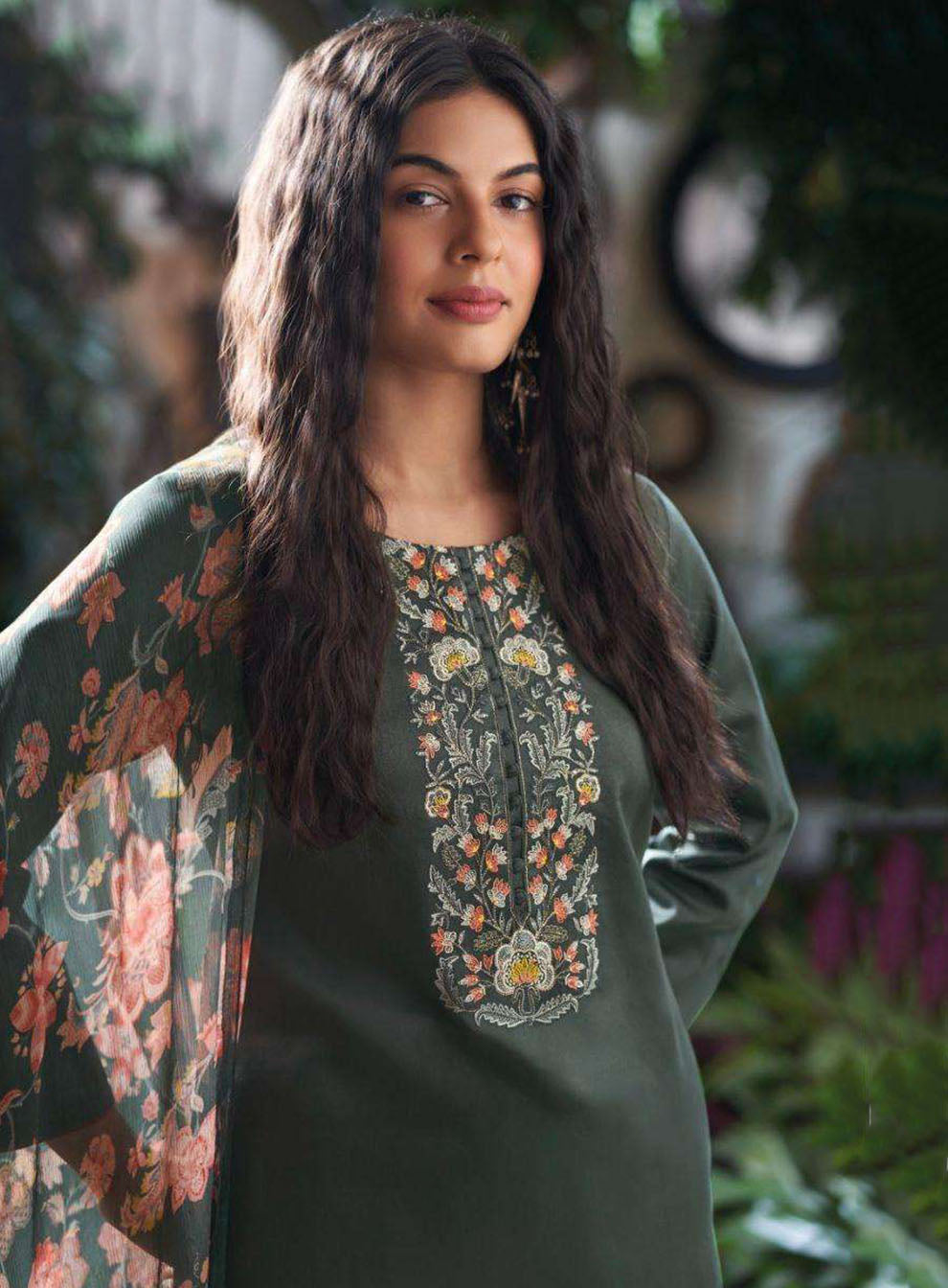 Ganga Cotton Satin Unstitched Salwar Suit Material with Embroidery