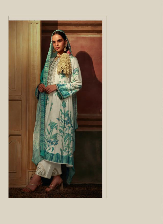 Pure Muslin Off-White Unstitched Suit Dress Material with Embroidery Kimora