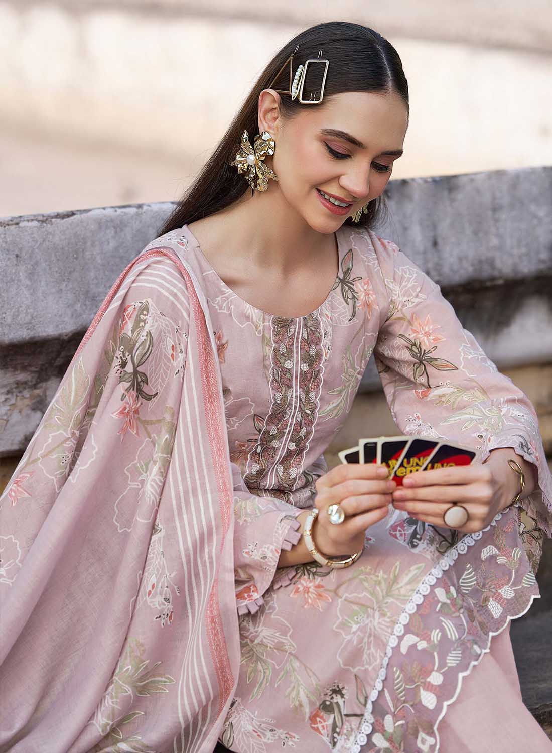 Pure Cotton Embroidered Unstitched Salwar Suit Material for Women