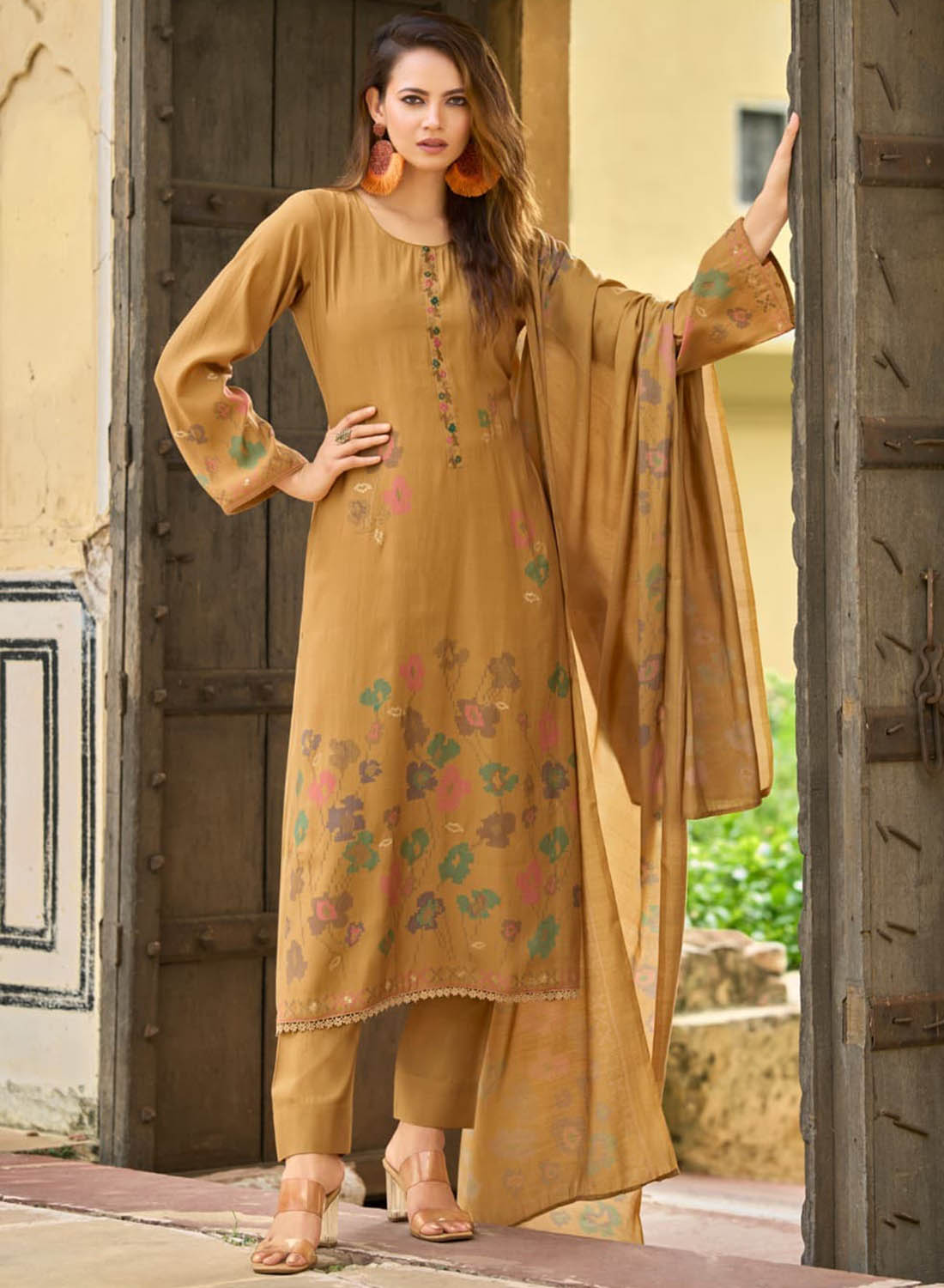 Fancy Pure Muslin Silk Unstitched Salwar Suit Set Material for Women