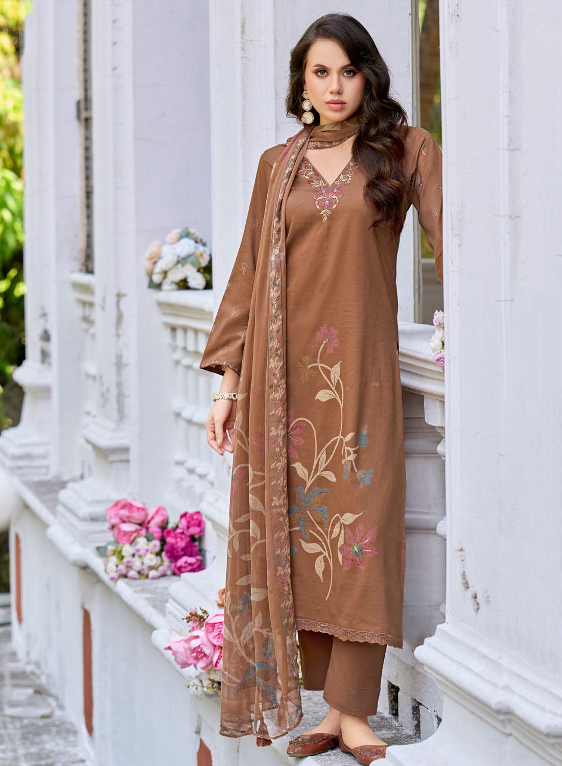 Women’s Unstitched Cotton Suit Dress Material with Chiffon Dupatta