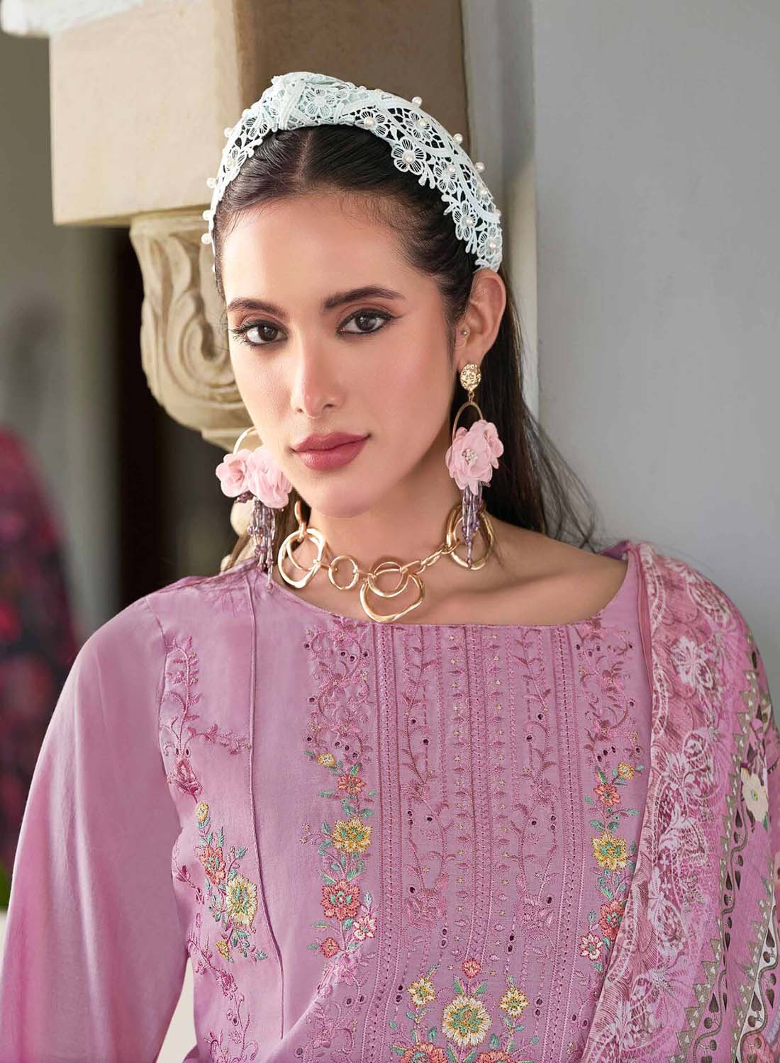Unstitched Cotton Pakistani Suit Material with Embroidery for Women