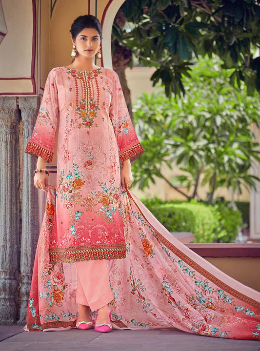 Belliza Unstitched Women Peach Salwar Suit Fabric Dress Materials