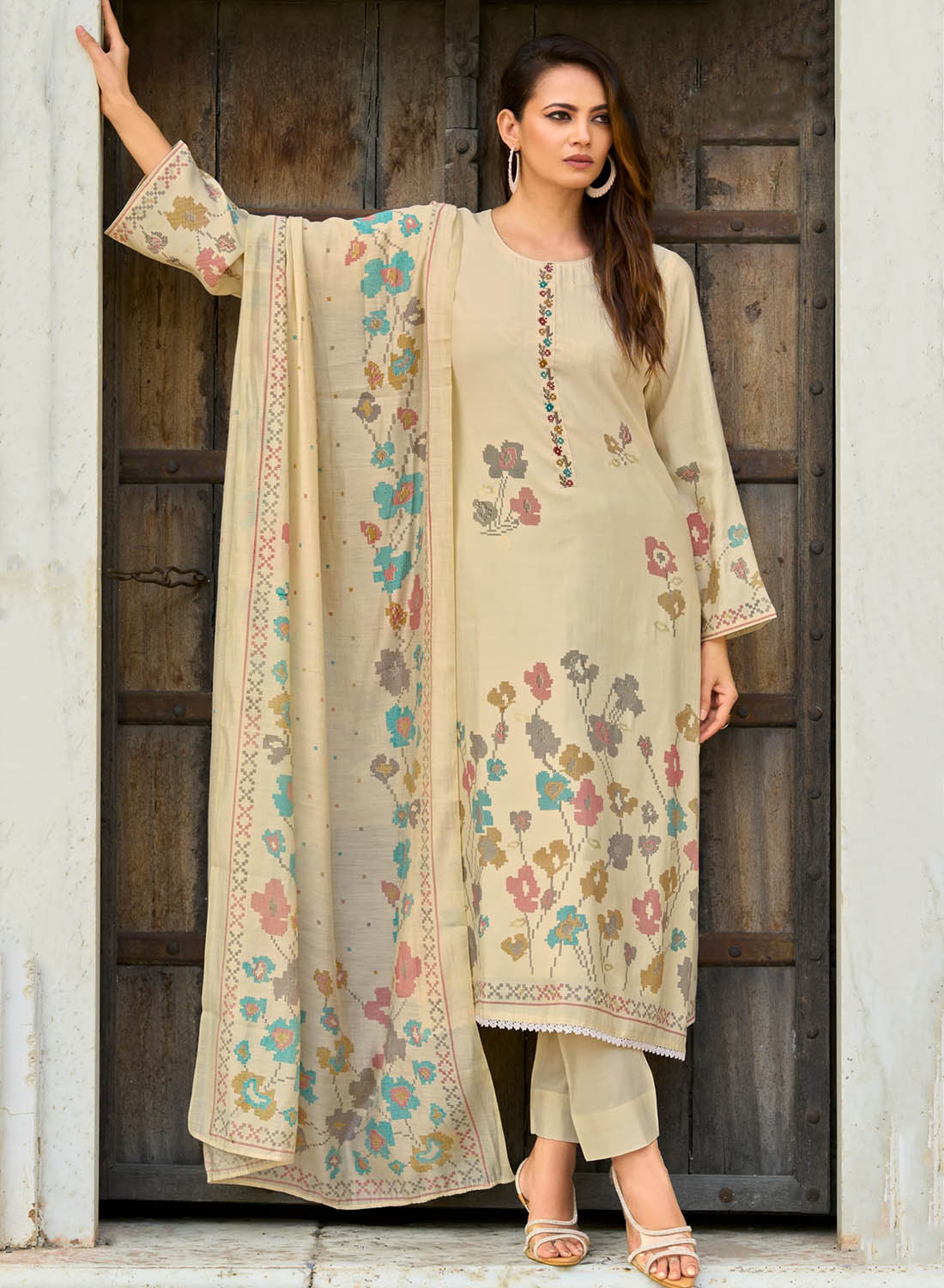 Fancy Pure Muslin Silk Unstitched Salwar Suit Set for Women