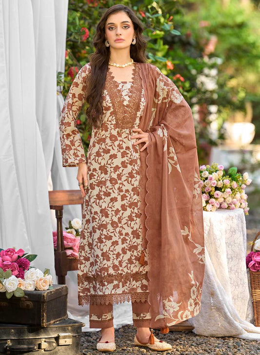 Pure Lawn Cotton Embroidered Unstitched Salwar Suit Women