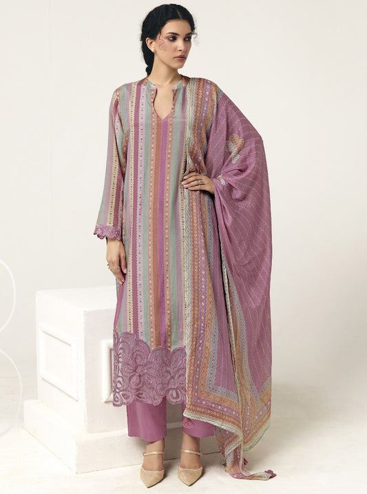 Pure Muslin Party Wear Unstitched Salwar Suit Set with Embroidery