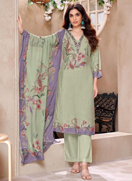 Party Wear Pure Muslin Unstitched Salwar Suit Set Material with Dupatta