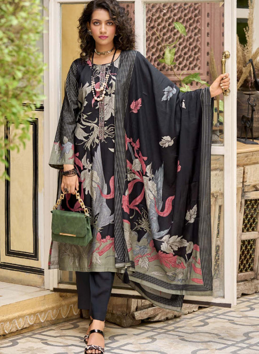 Kilory Black Unstitched Muslin Salwar Suit Dress Material for Women